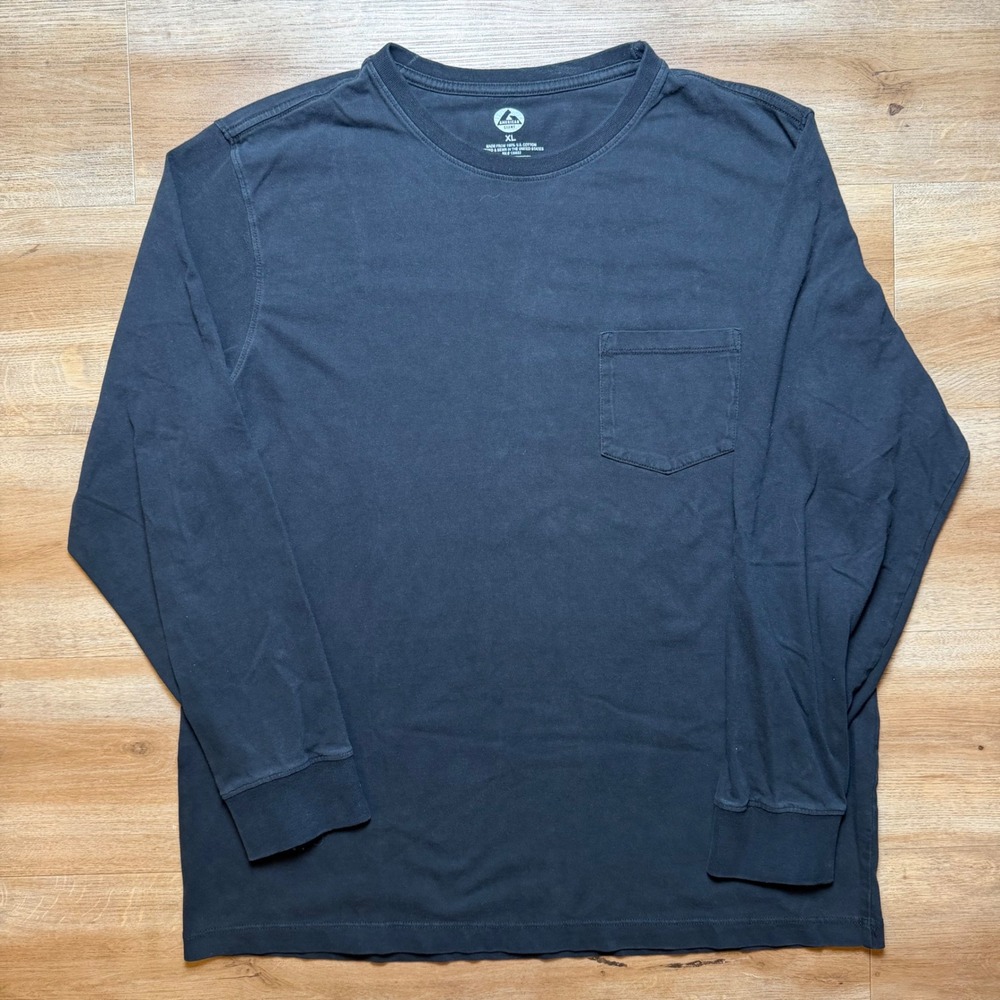 American Giant Long Sleeve T-Shirt Mens XL Faded Black Cotton Pocket Made in USA